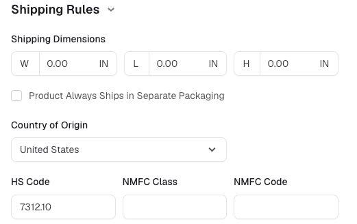 Shipping rules mapping in the Miva catalog